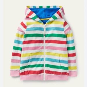 Mini Boden Swim Cover-up 9-10 Y Towelling Full Zip Terry Hoodie Rainbow Stripe